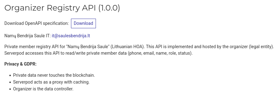 Organizer API specification