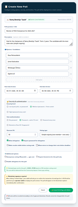 Poll creation form with filled fields